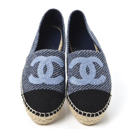 Chanel Cotton Tweed CC Espadrilles 36 Blue Ecru Black 5 of 11