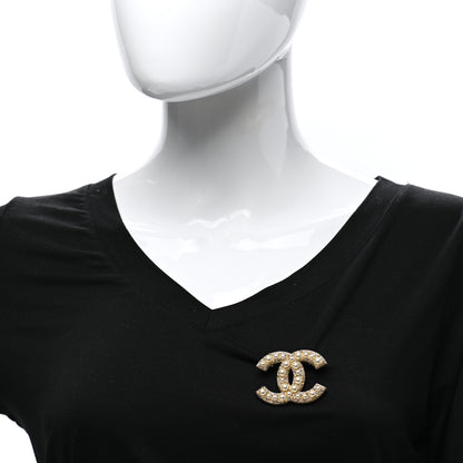 Chanel Metal Crystal Graduated Pearl CC Brooch Gold 2 of 5
