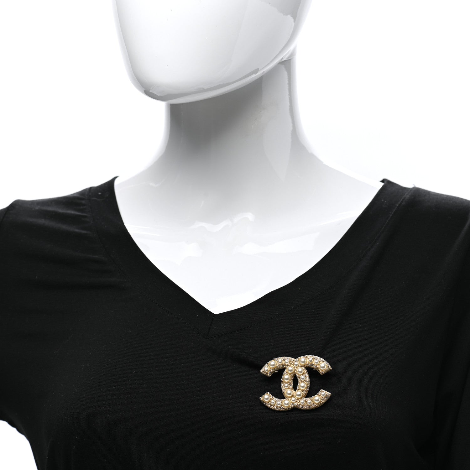 Chanel Metal Crystal Graduated Pearl CC Brooch Gold 2 of 5