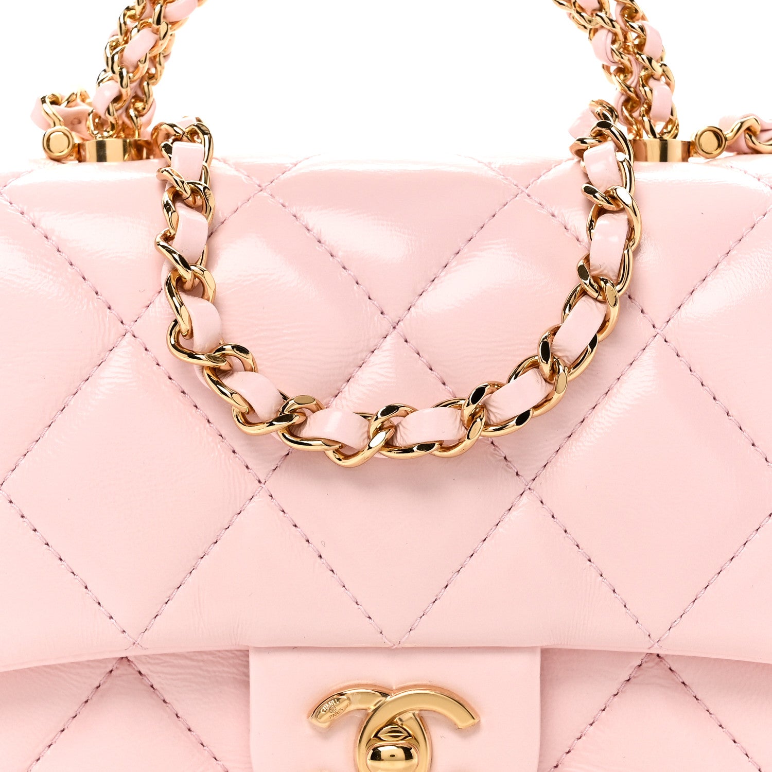 Chanel Shiny Lambskin Quilted Mini Twisted Links Top Handle Flap Light Pink 8 of 11