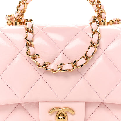 Chanel Shiny Lambskin Quilted Mini Twisted Links Top Handle Flap Light Pink 8 of 11