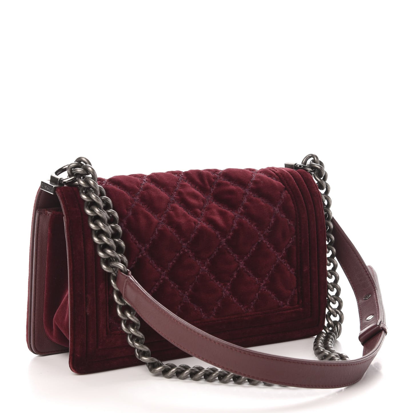 Velvet Tweed Quilted Medium Boy Flap Burgundy