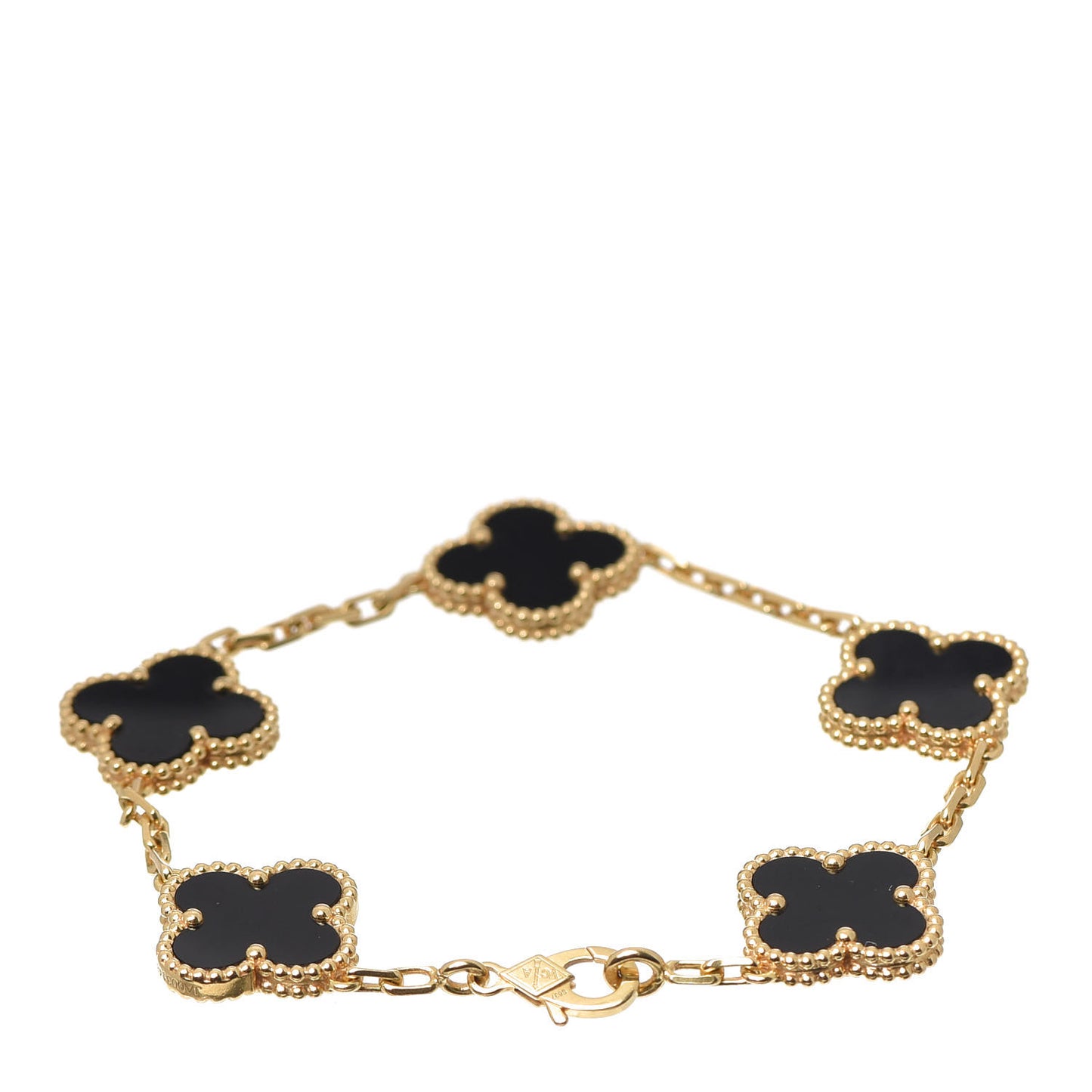 18K Yellow Gold Black Onyx 5 Motifs Vintage Alhambra Bracelet