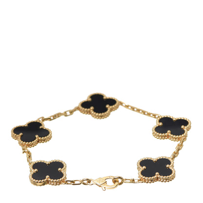 Van Cleef & Arpels 18K Yellow Gold Black Onyx 5 Motifs Vintage Alhambra Bracelet 3 of 6