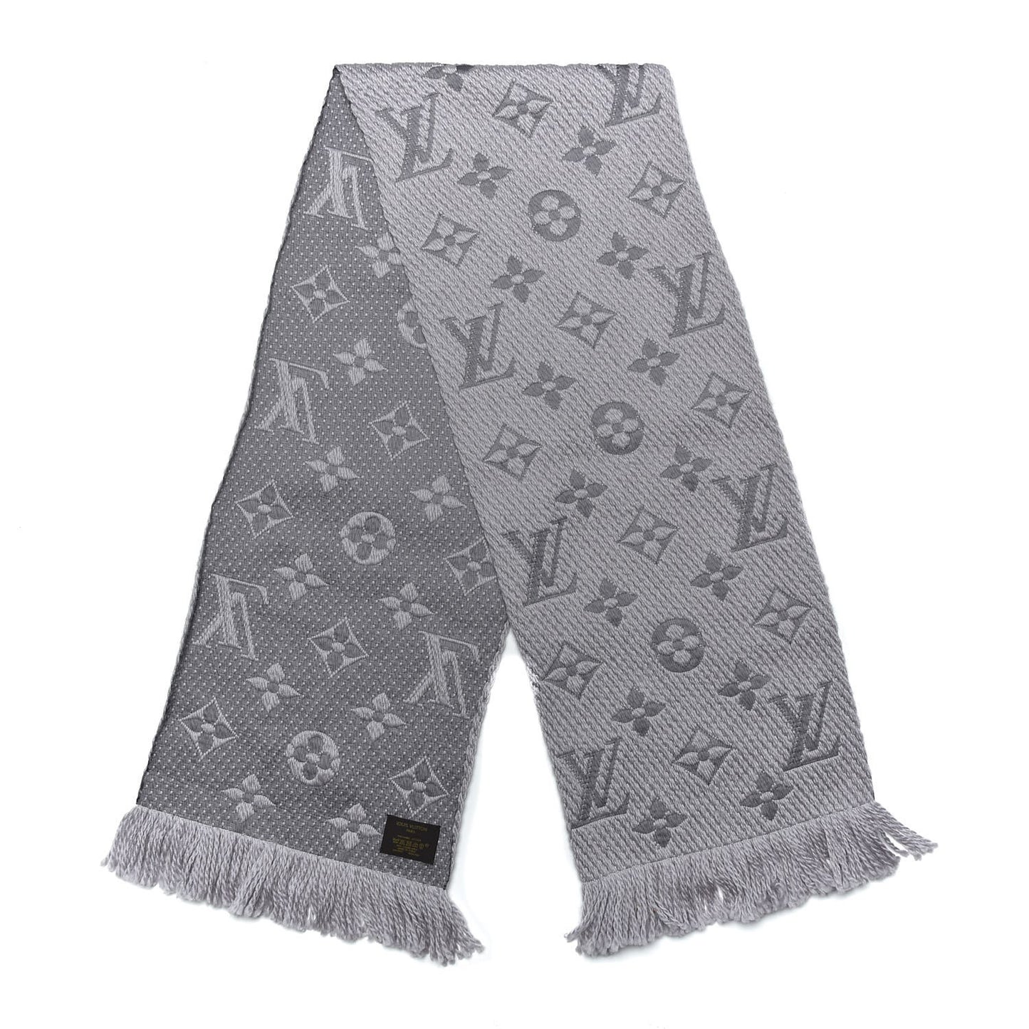 Wool Silk Logomania Scarf Pearl Grey
