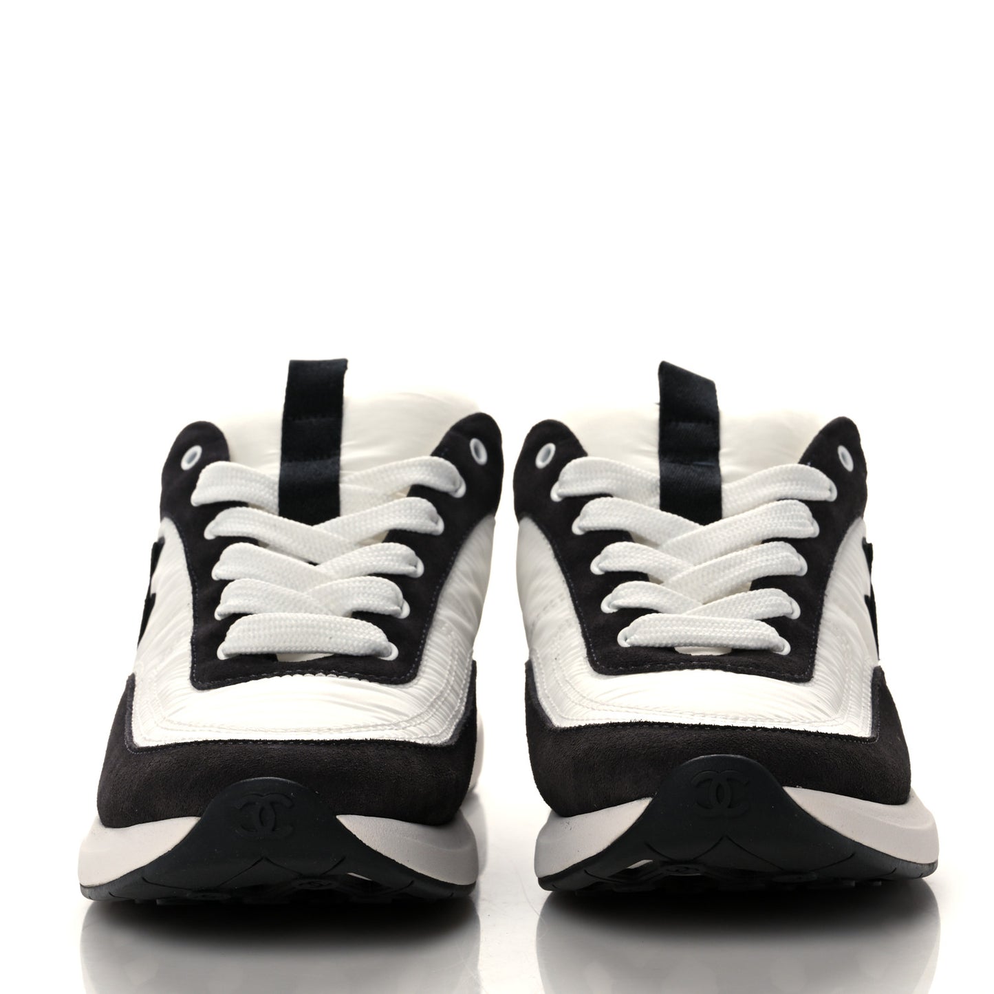 Nylon Suede Calfskin CC Sneakers 38.5 White Dark Grey