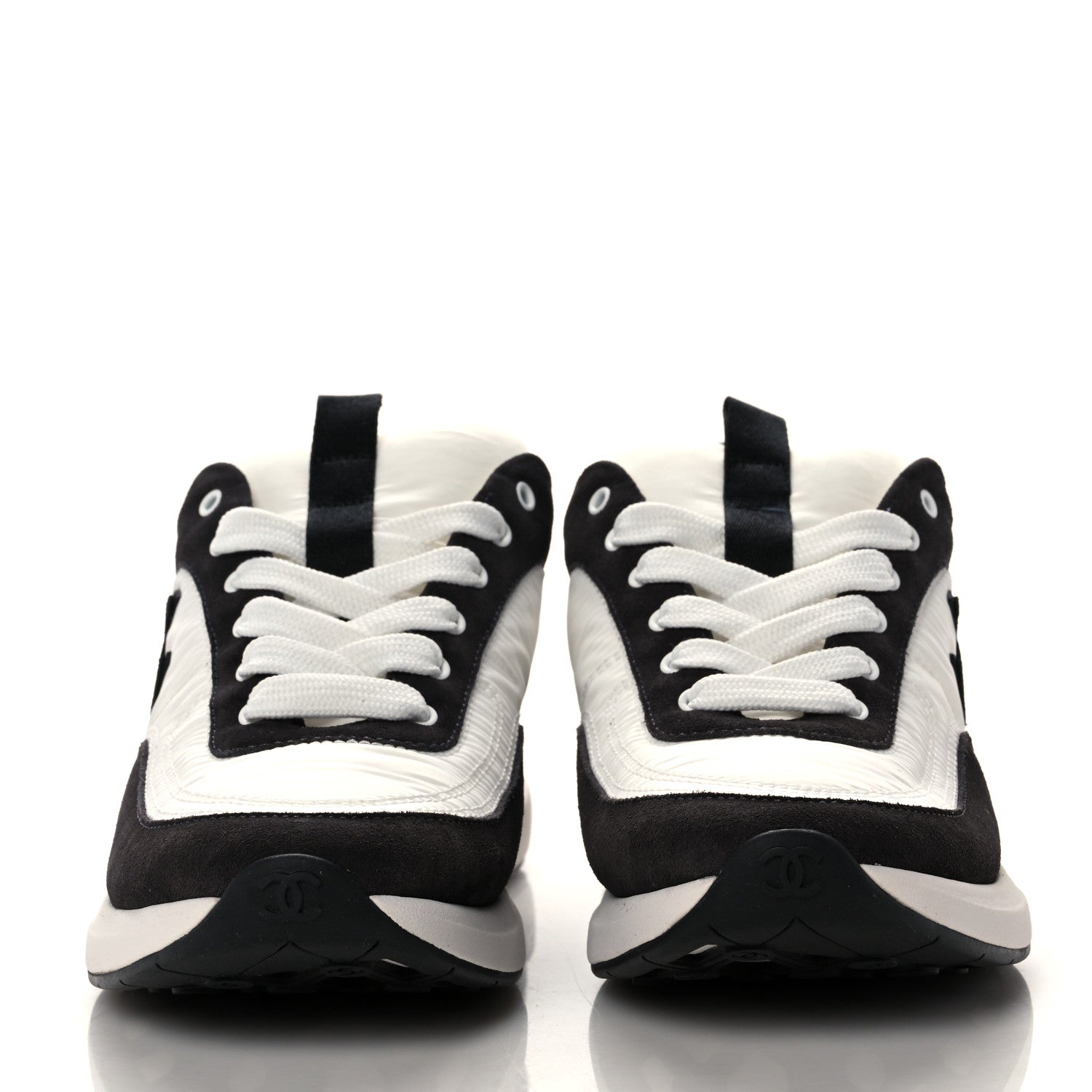 Chanel Nylon Suede Calfskin CC Sneakers 38.5 White Dark Grey 2 of 8