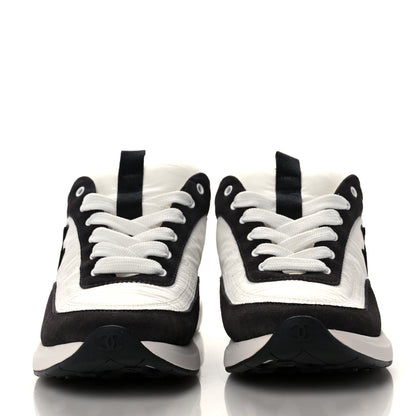 Chanel Nylon Suede Calfskin CC Sneakers 38.5 White Dark Grey 2 of 8