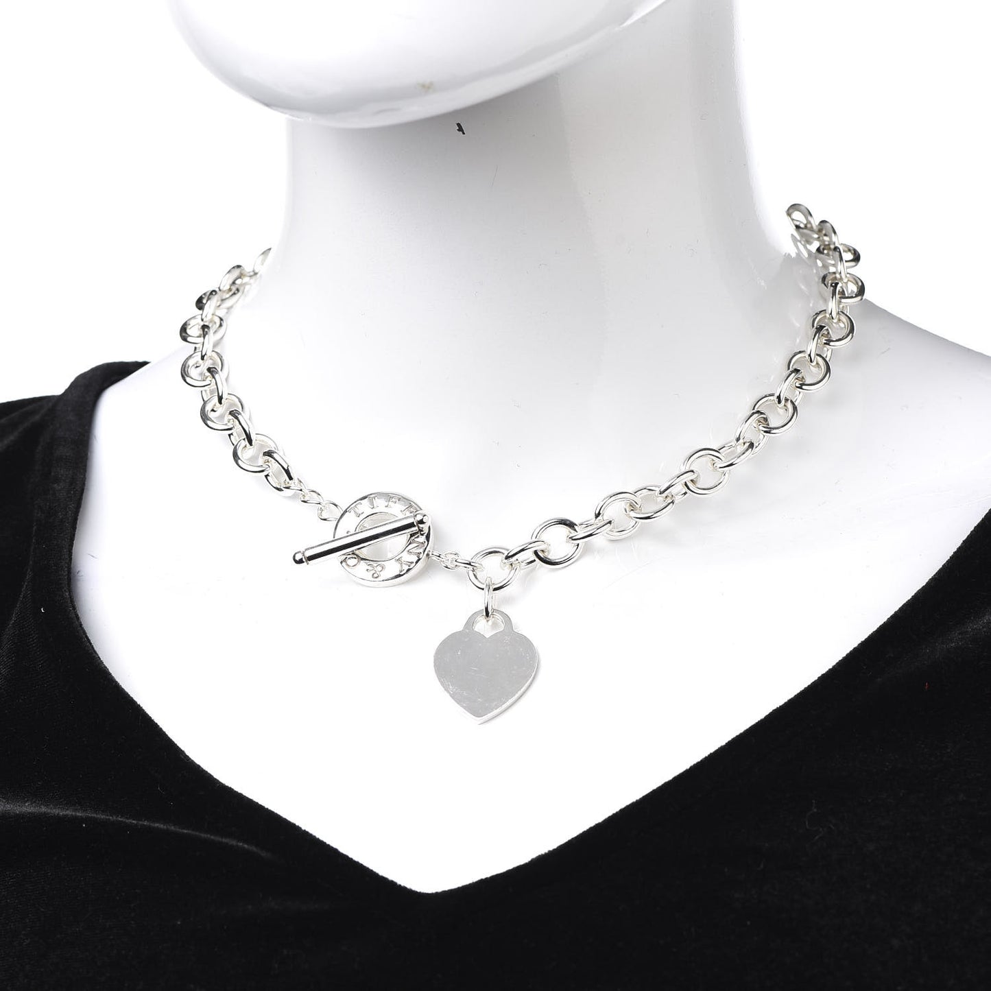 Sterling Silver Heart Tag Toggle Necklace
