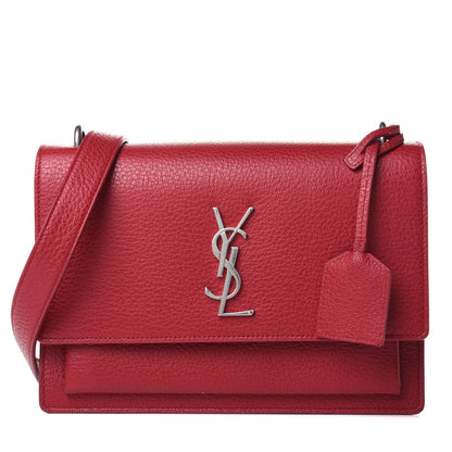 Saint Laurent Grained Calfskin Medium Monogram Sunset Satchel Red 1 of 4