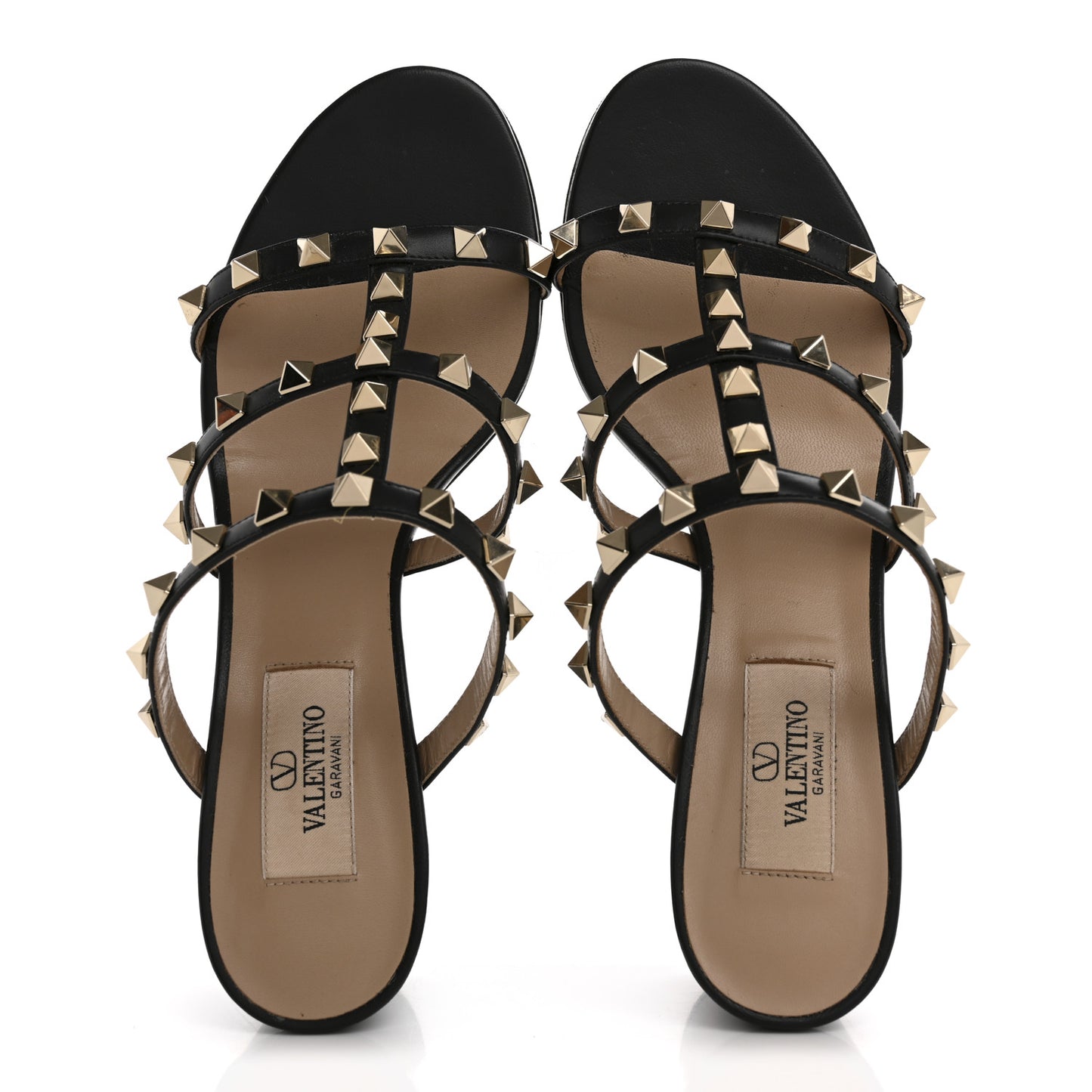 Calfskin Rockstud 60mm Caged Slide Sandals 36.5 Black