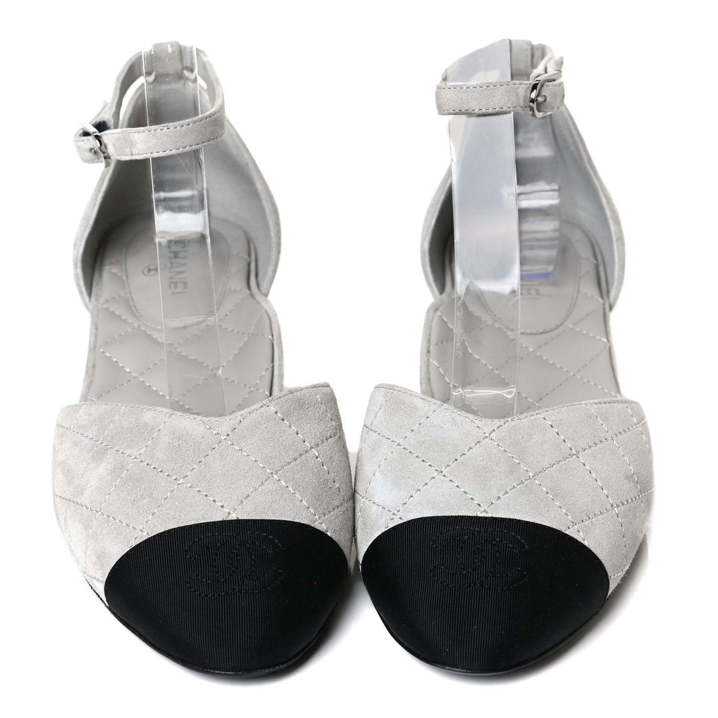 Suede Grosgrain Cap Toe CC Ankle Strap Sandals 37 Gray