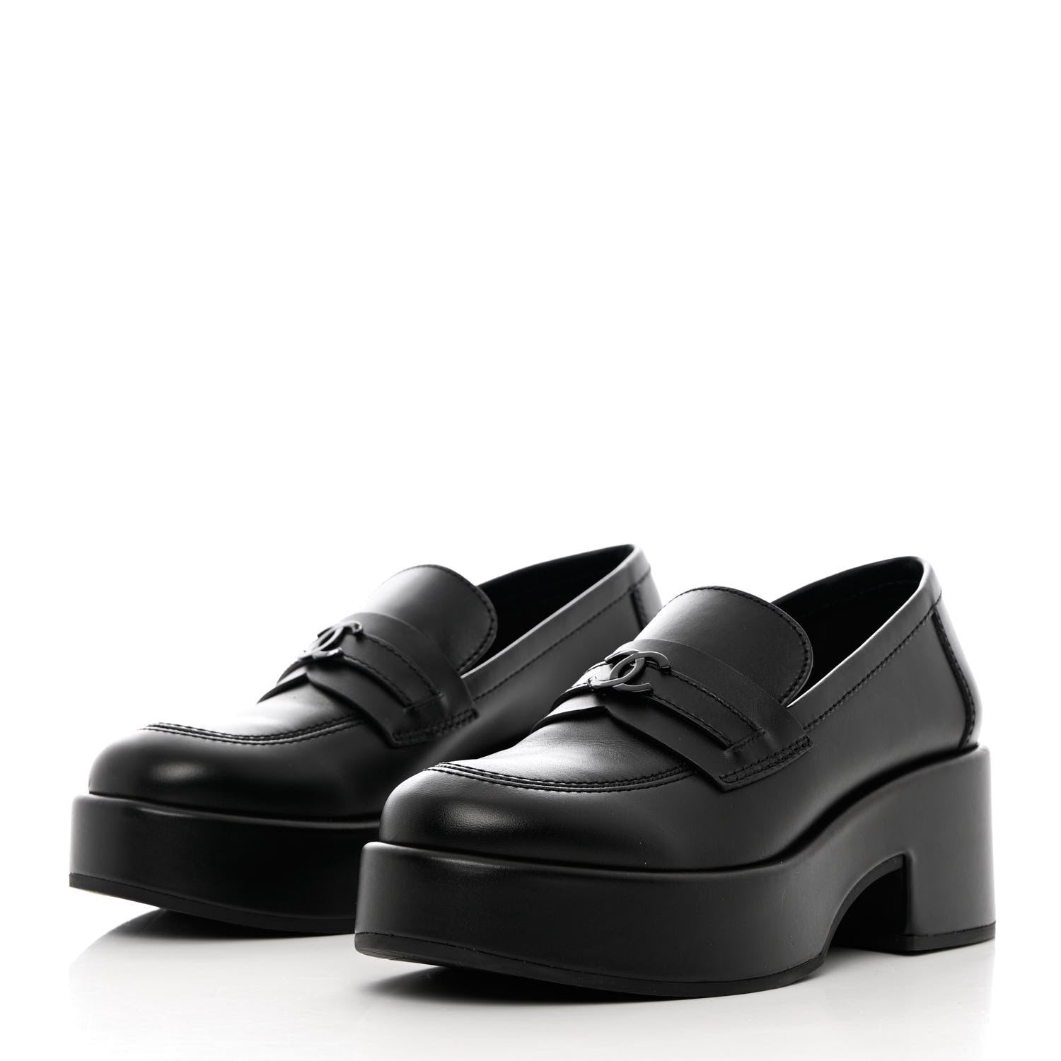 Chanel Calfskin CC Platform Loafers 37 Black 3 of 11