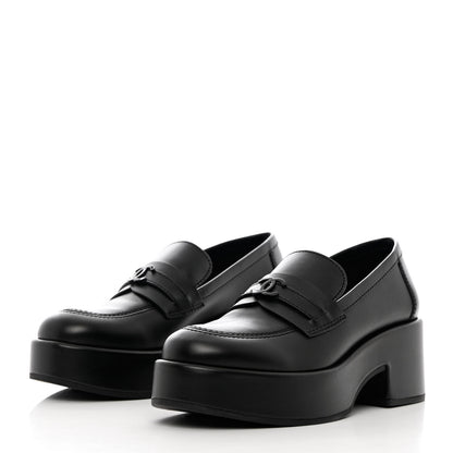Chanel Calfskin CC Platform Loafers 37 Black 3 of 11