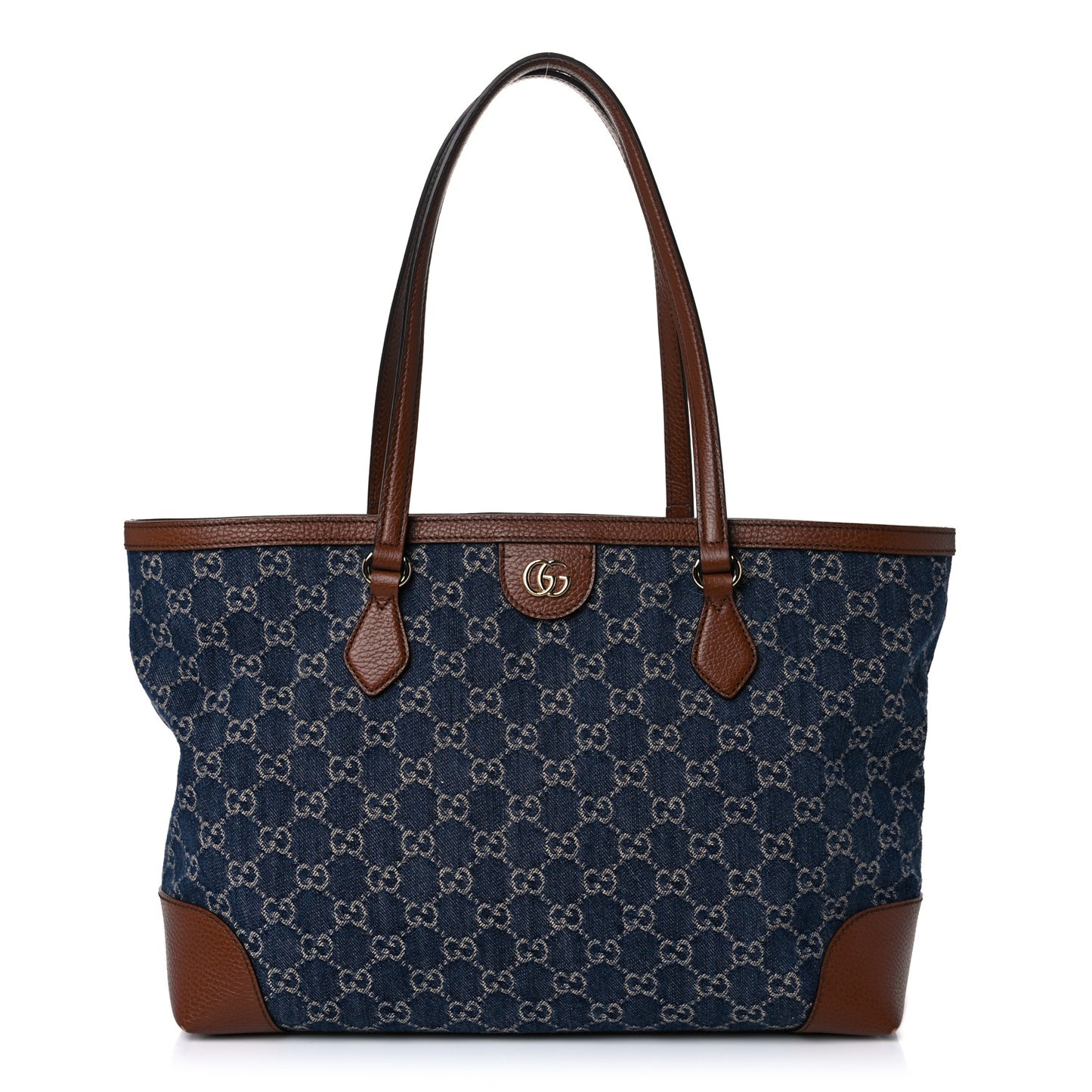 New Denim GG Monogram Medium Ophidia Shopping Tote Blue Tea Cuir