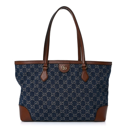 Gucci New Denim GG Monogram Medium Ophidia Shopping Tote Blue Tea Cuir 1 of 15