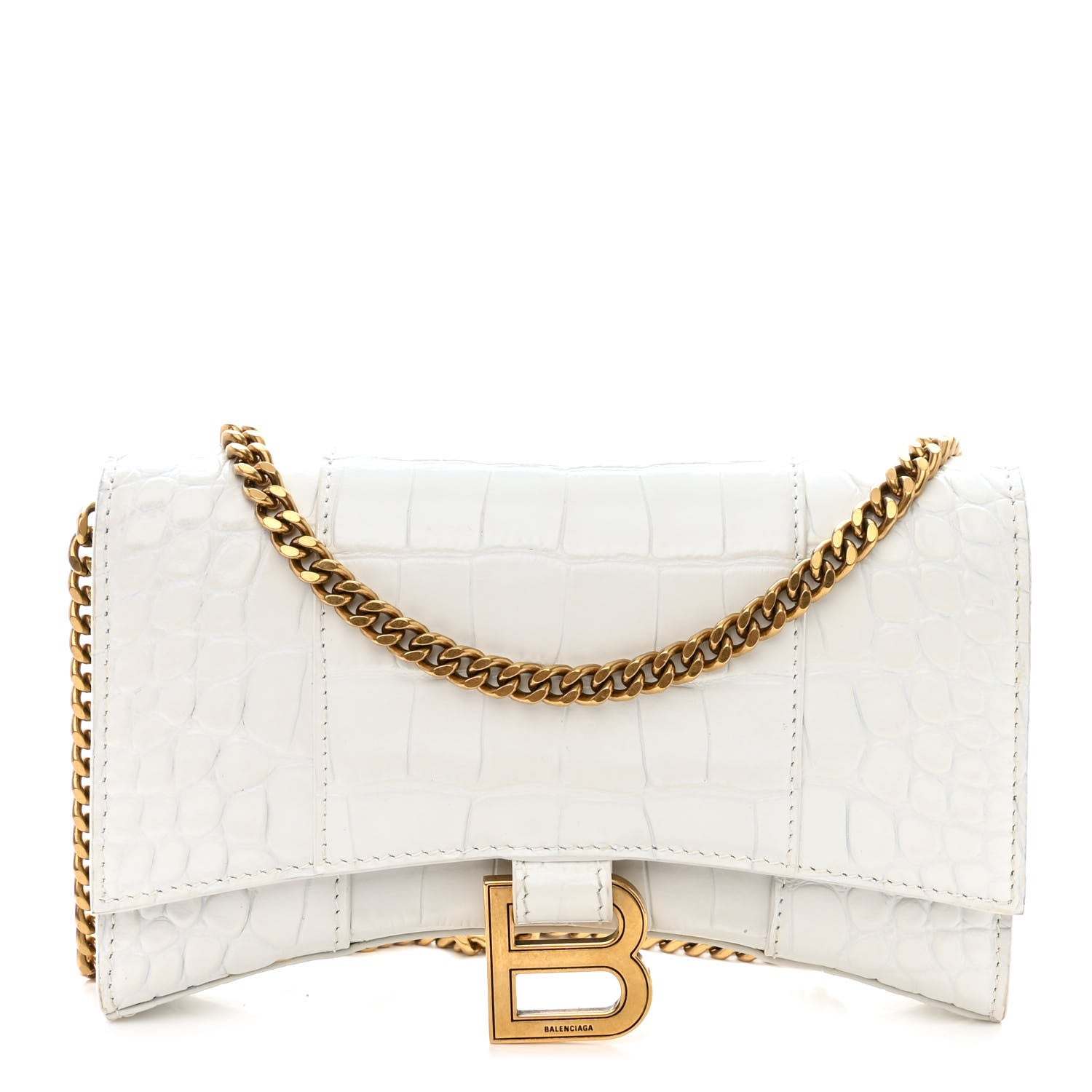 Balenciaga Shiny Calfskin Crocodile Embossed Hourglass Chain Bag White 1 of 13