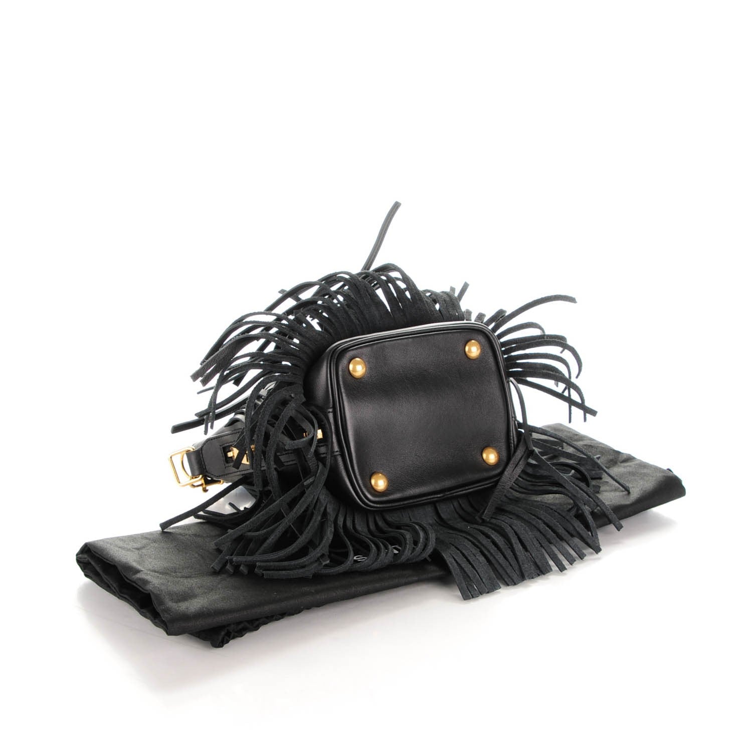 Saint Laurent Calfskin Small Emmanuelle Fringe Bucket Bag Black 4 of 7