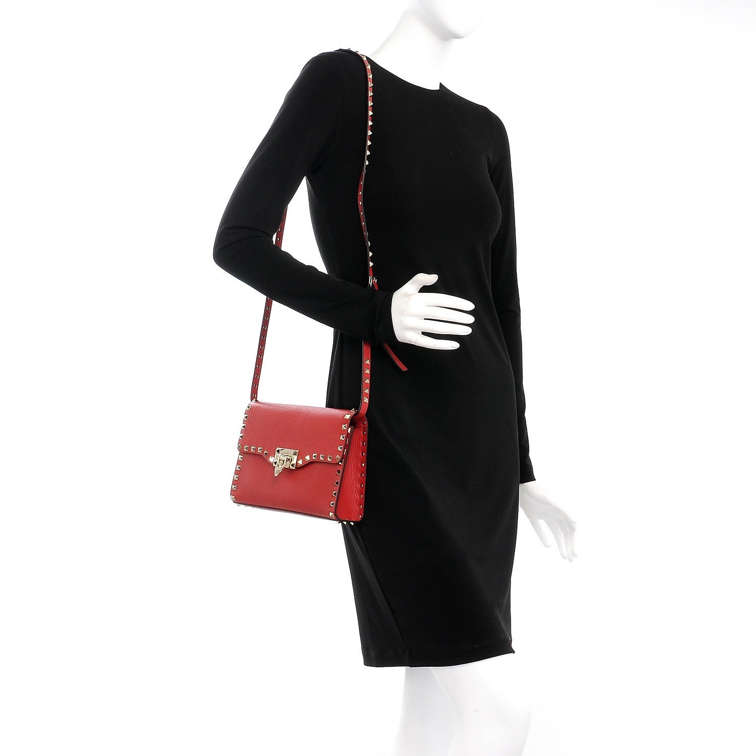 Valentino Garavani Pebbled Calfskin Medium Rockstud Flip Lock Crossbody Bag Red 2 of 6