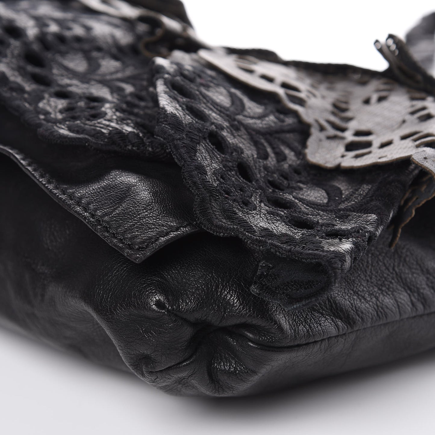 Lambskin Laser Cut Laceland Shoulder Bag Black