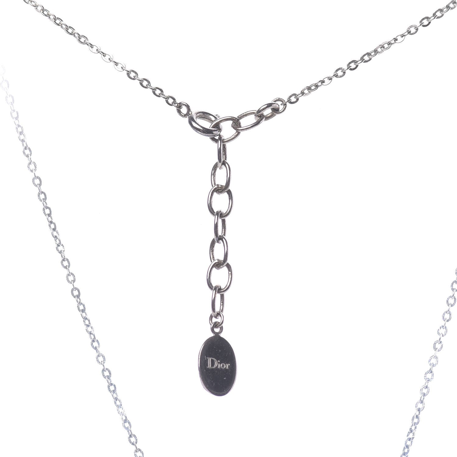 Christian Dior Crystal Logo Necklace Silver 5 of 6