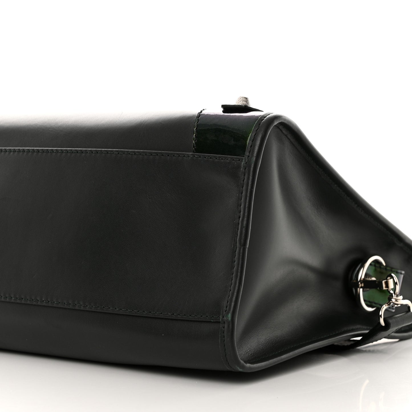 Smooth Calfskin Metallic Patent Giant 12 Silver Hardware City Vert Poker Fonce