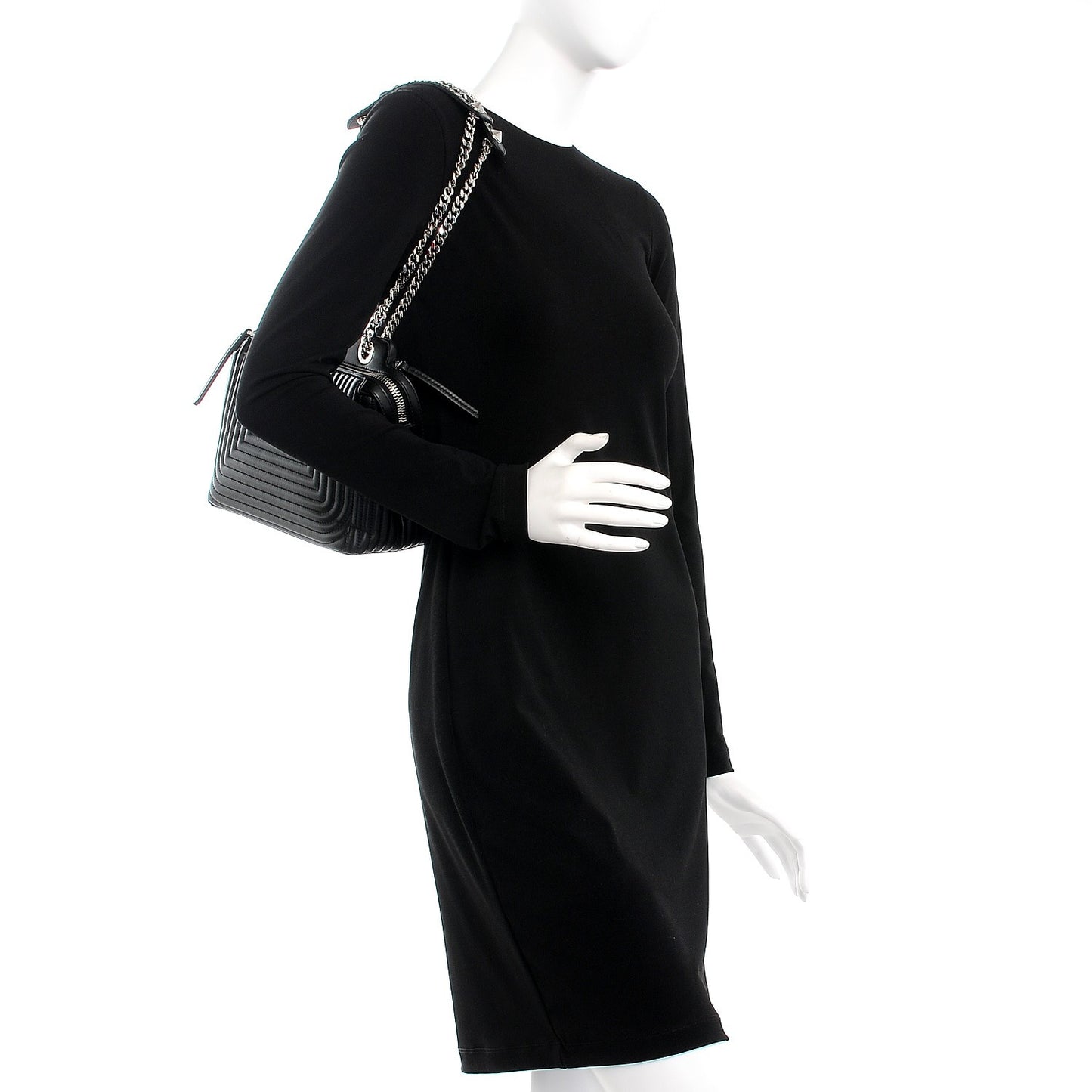 Shiny Nappa Trapuntata Chain Small DotCom Click Chain Satchel Black