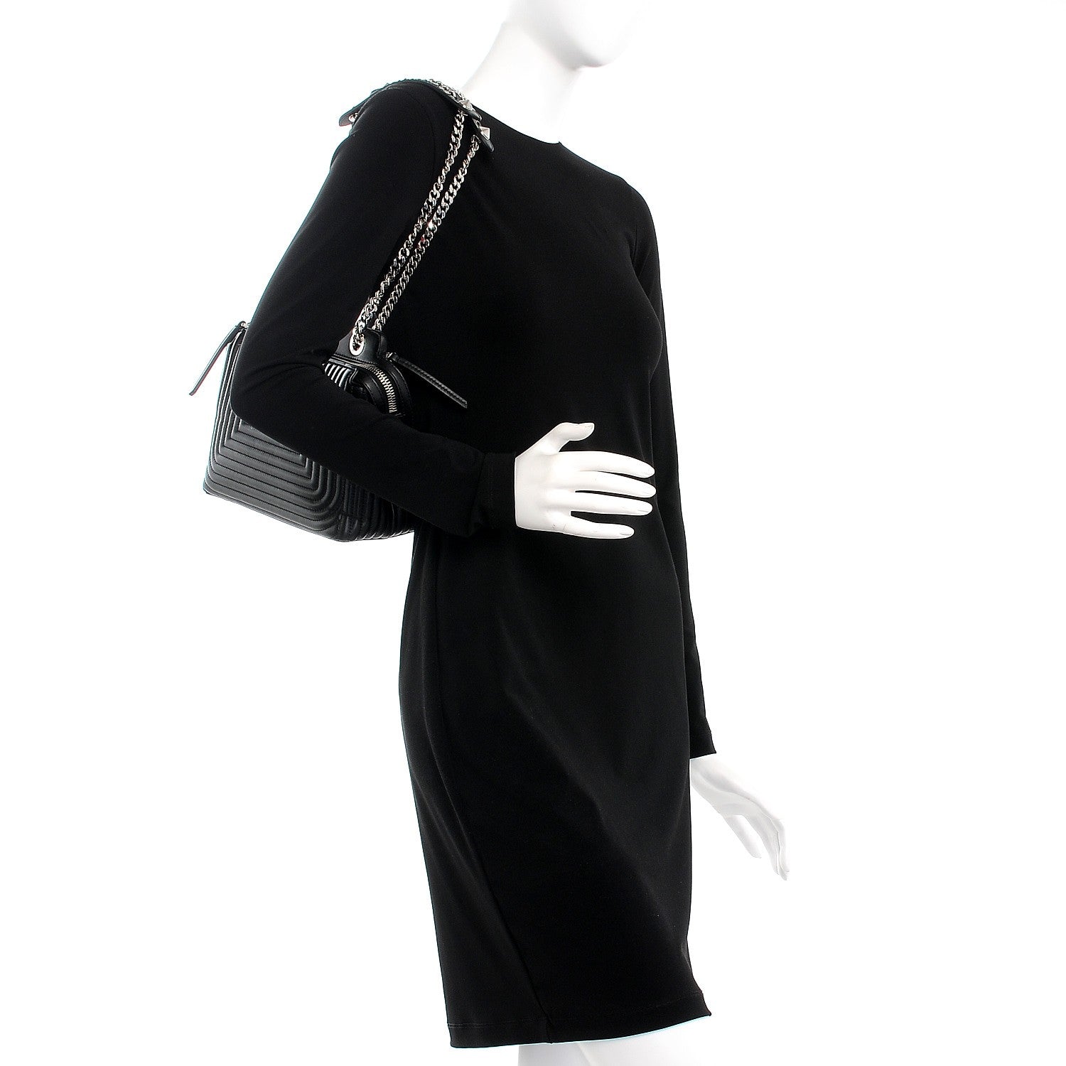 Fendi Shiny Nappa Trapuntata Chain Small DotCom Click Chain Satchel Black 2 of 9