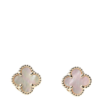 Van Cleef & Arpels 18K Yellow Gold Mother of Pearl Sweet Alhambra Earrings 1 of 6