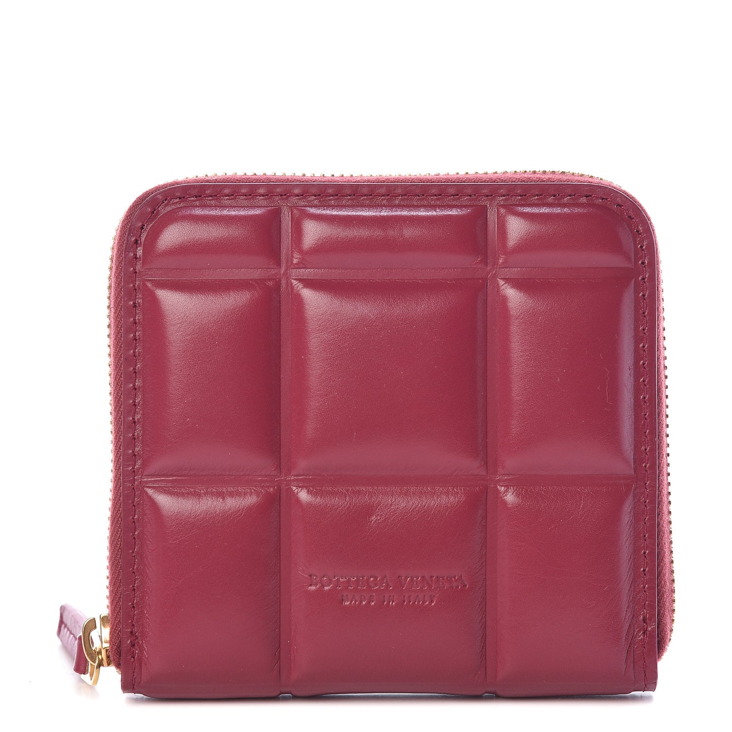 BOTTEGA VENETA Calfskin Padded Paper Mini Zip Wallet Amaranto
