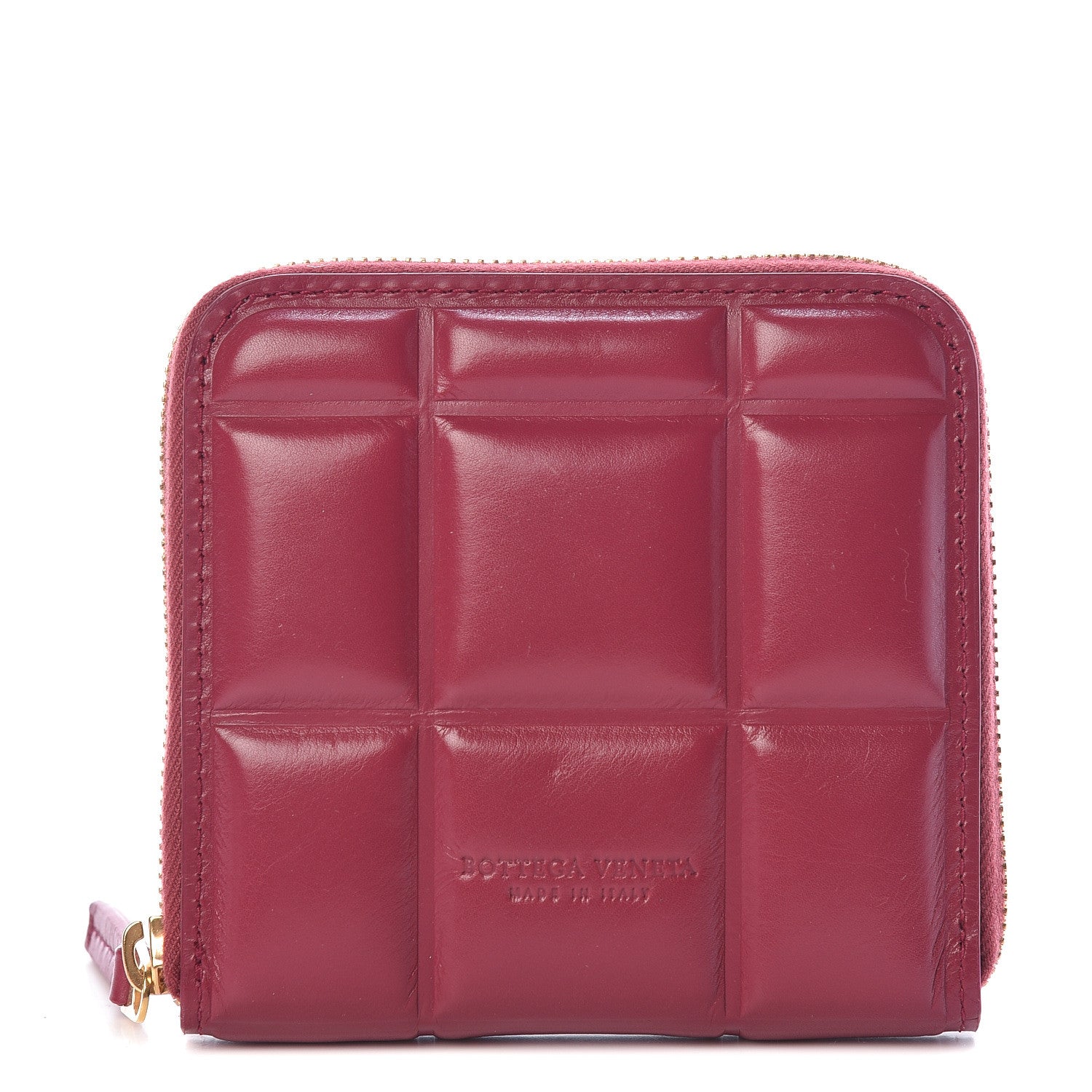Bottega Veneta BOTTEGA VENETA Calfskin Padded Paper Mini Zip Wallet Amaranto 1 of 7