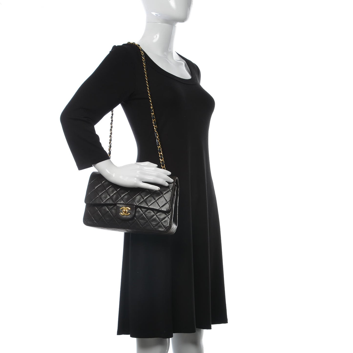 Lambskin Quilted Medium Double Flap Black