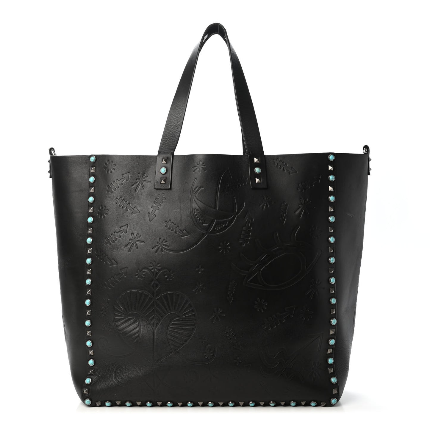 Calfskin Santeria Embossed Rockstud Rolling Tote Black