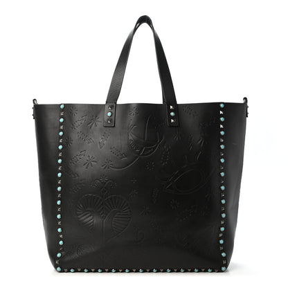 Valentino Garavani Calfskin Santeria Embossed Rockstud Rolling Tote Black 1 of 4