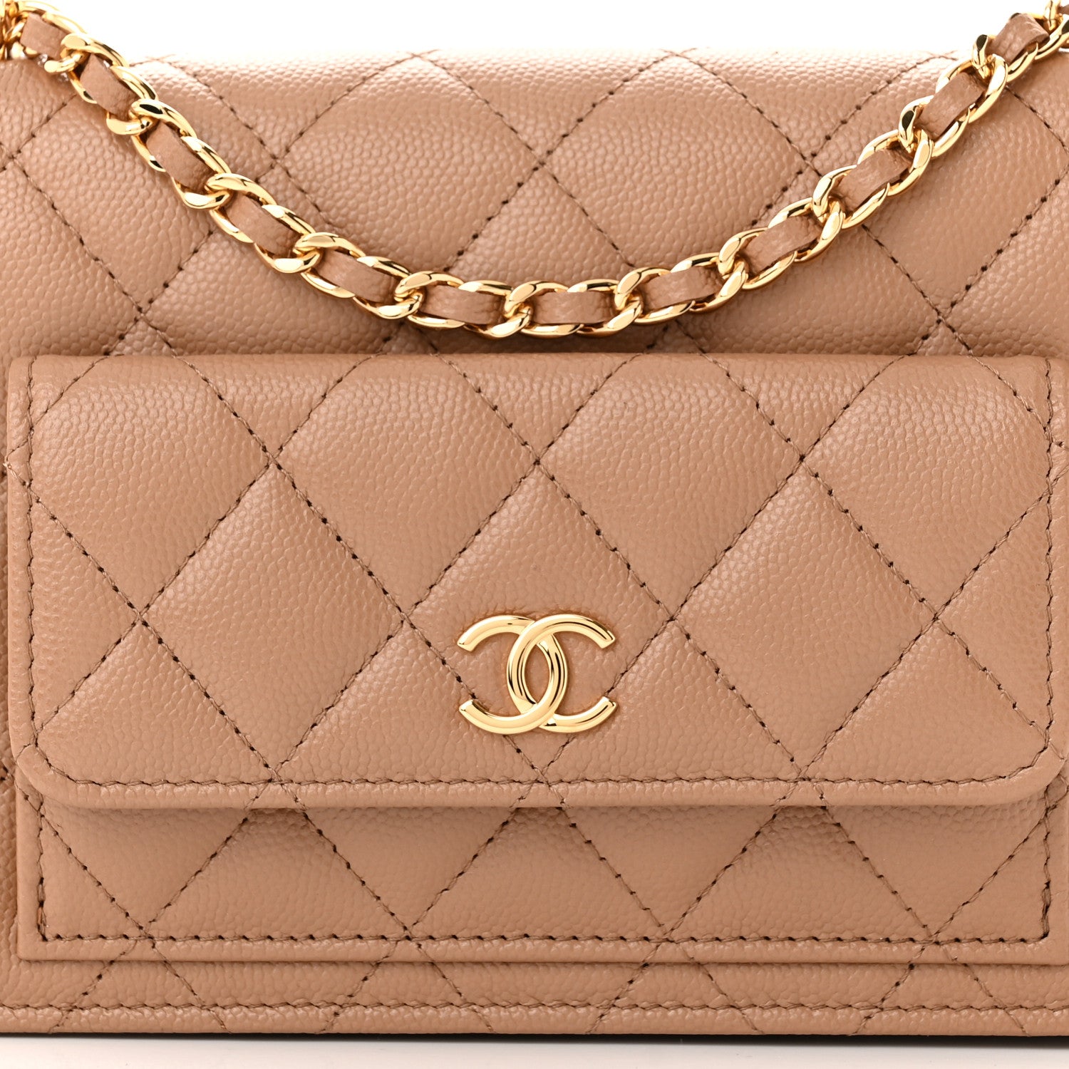 Chanel Caviar Quilted Pocket Clutch With Chain WOC Beige 9 of 13