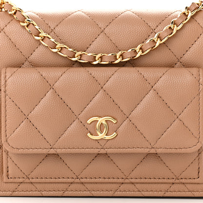 Chanel Caviar Quilted Pocket Clutch With Chain WOC Beige 9 of 13