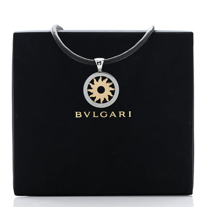 Bulgari 18K Yellow Gold Stainless Steel Calfskin Tondo Sun Pendant Necklace Black 6 of 6