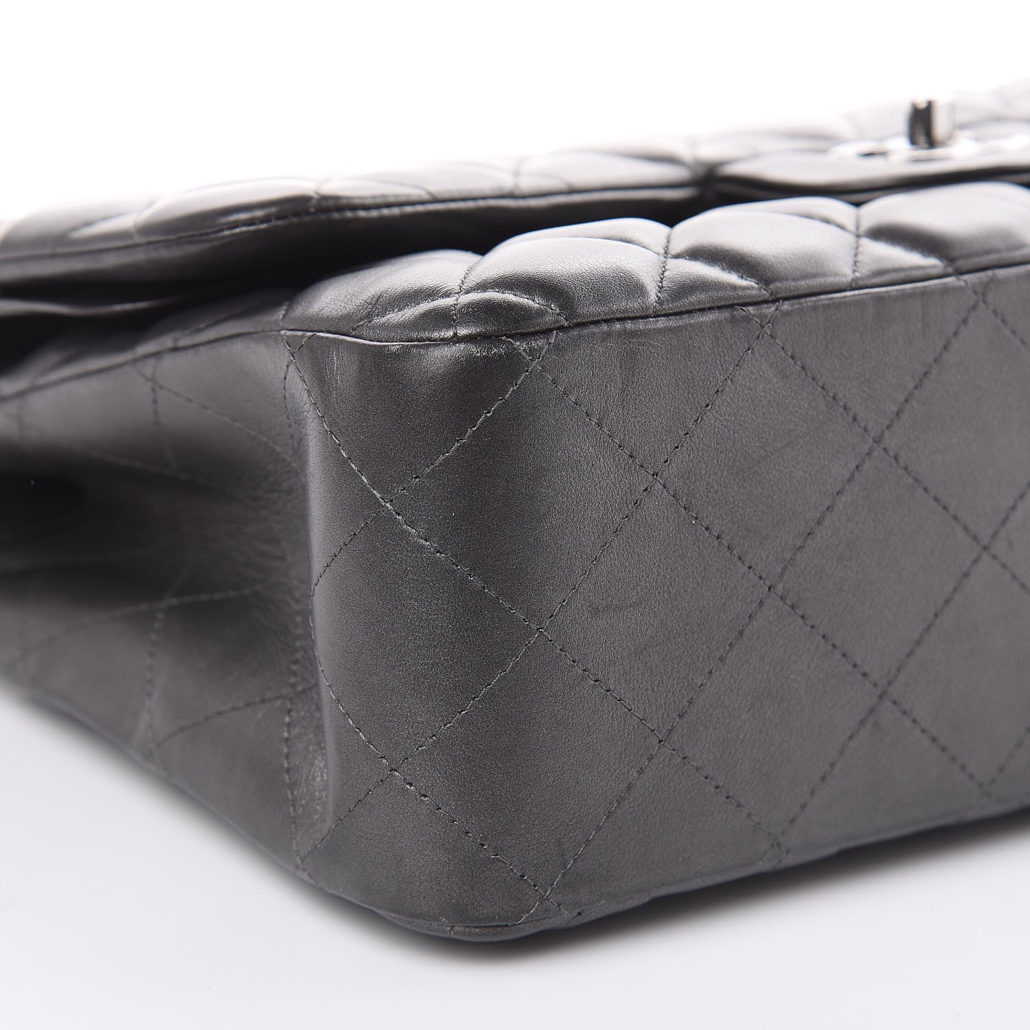 Chanel Metallic Lambskin Quilted Jumbo Double Flap Pewter 8 of 15