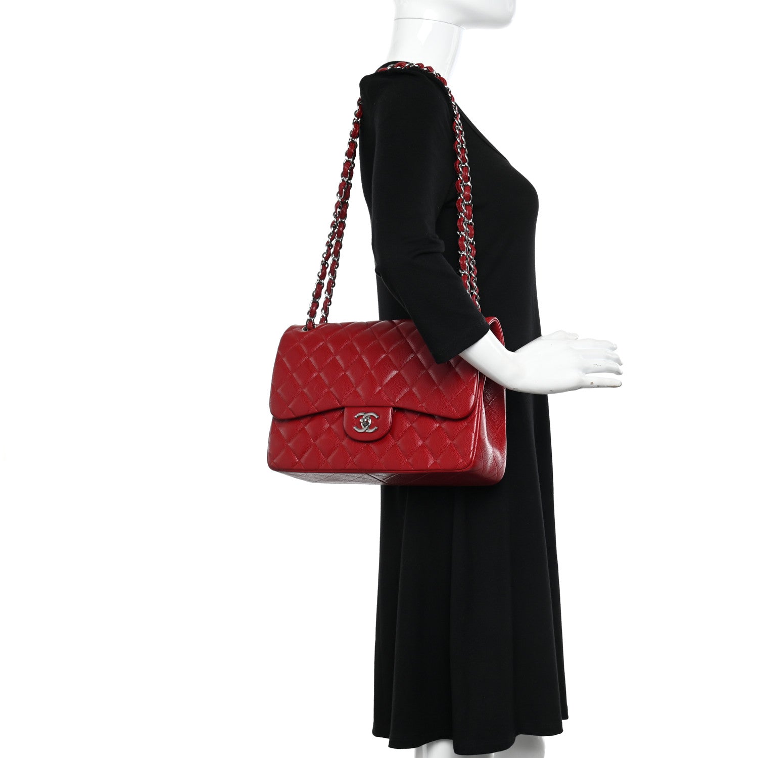 Chanel Caviar Quilted Jumbo Double Flap Red 2 of 17
