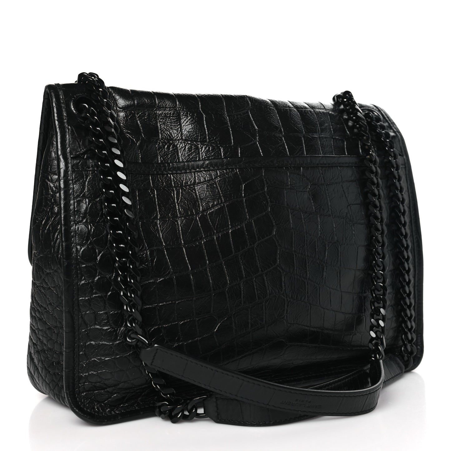 Crocodile Embossed Lambskin Monogram Medium Niki Chain Satchel Black