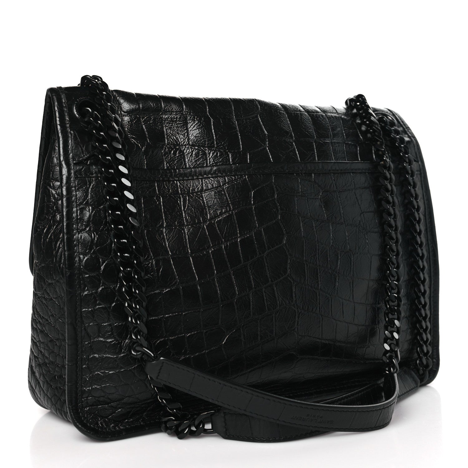 Saint Laurent Crocodile Embossed Lambskin Monogram Medium Niki Chain Satchel Black 3 of 10