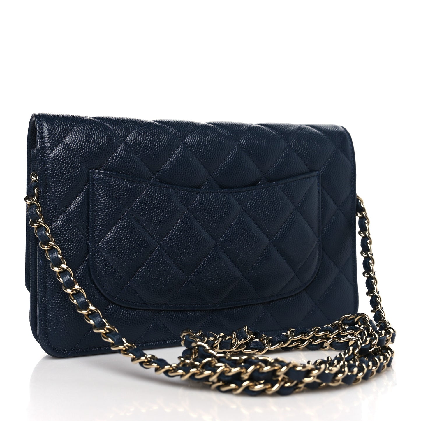 Caviar Quilted Wallet on Chain WOC Navy Blue