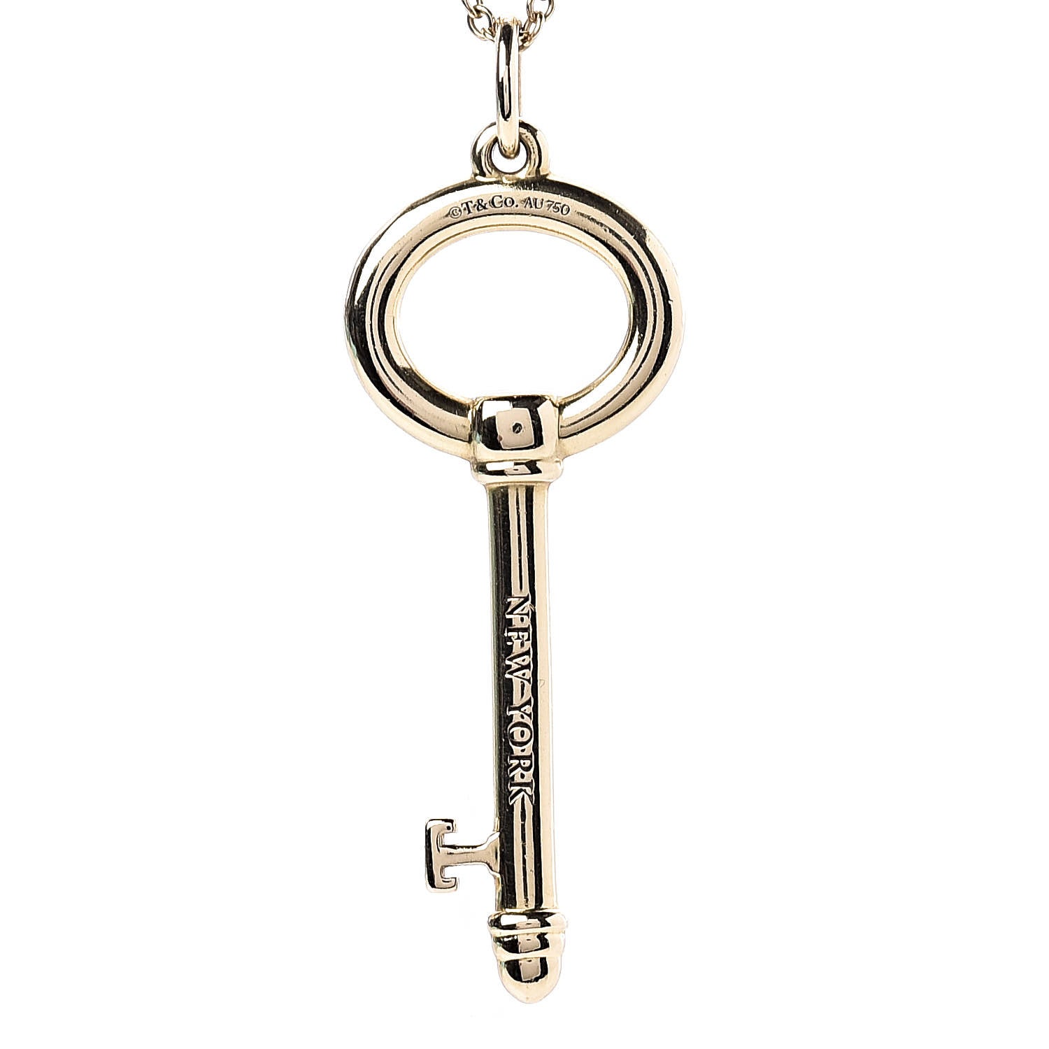 Tiffany 18K Yellow Gold Modern Oval Key Pendant Necklace 4 of 8