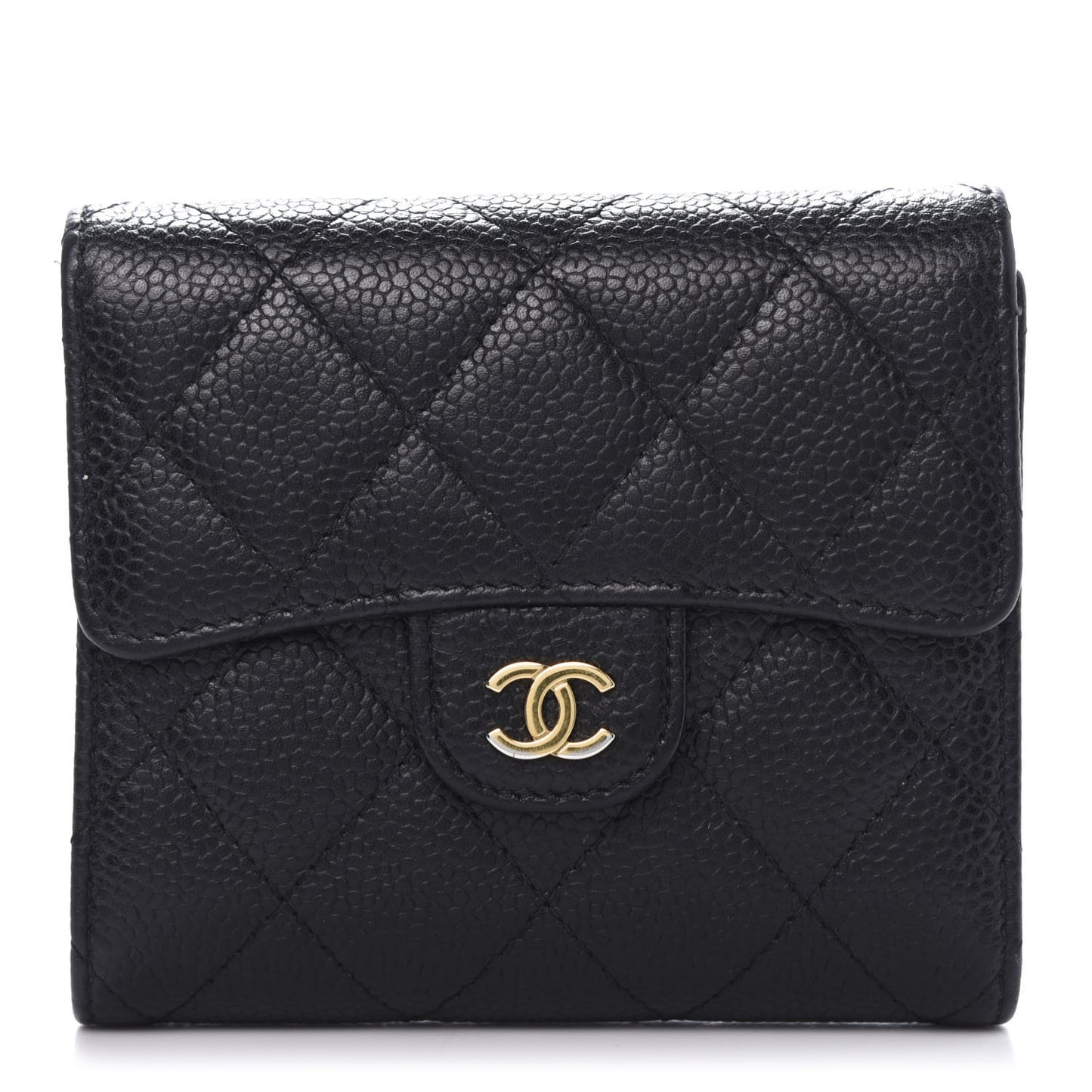 Caviar Quilted Compact Flap Wallet Black