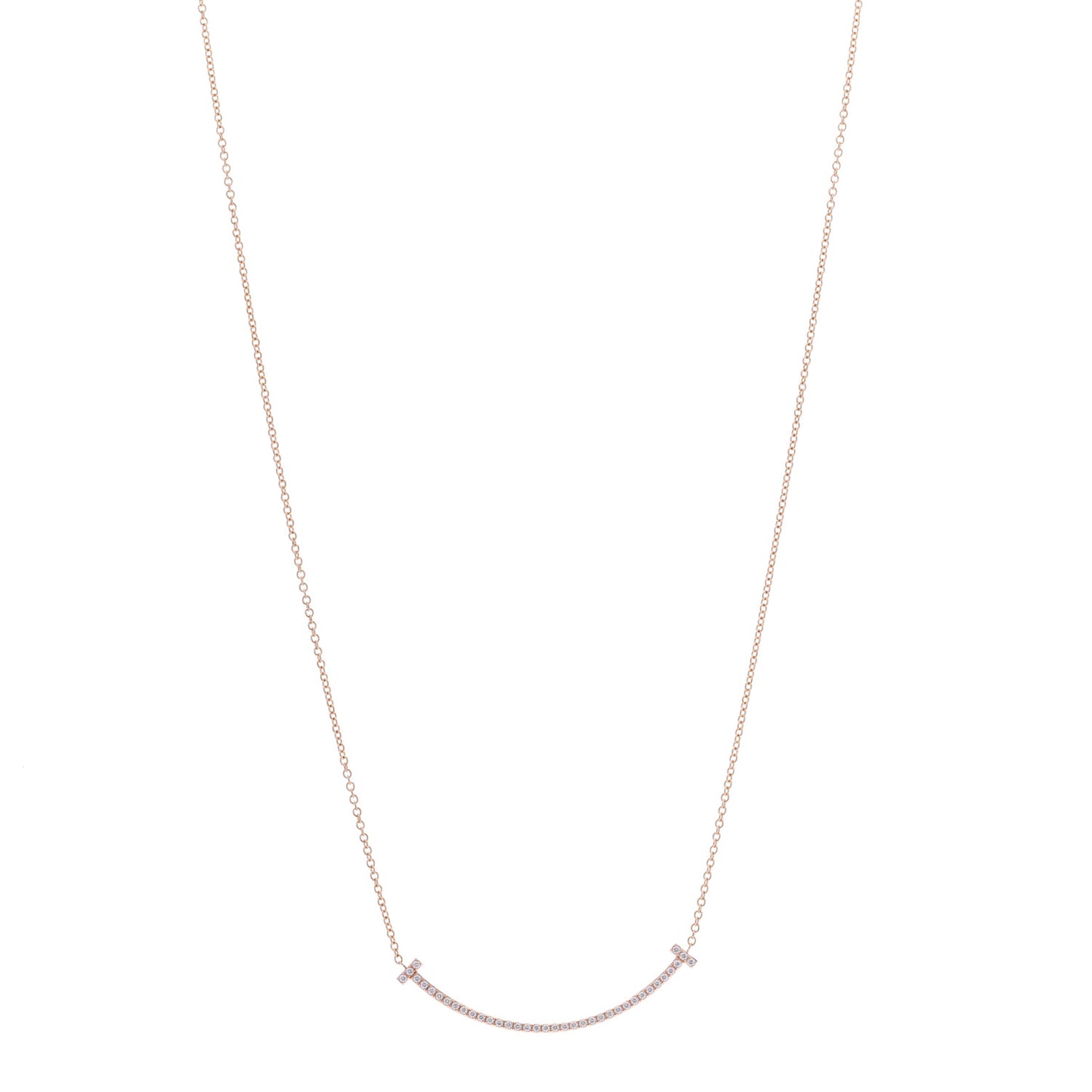 18K Rose Gold Diamond Small T Smile Pendant Necklace