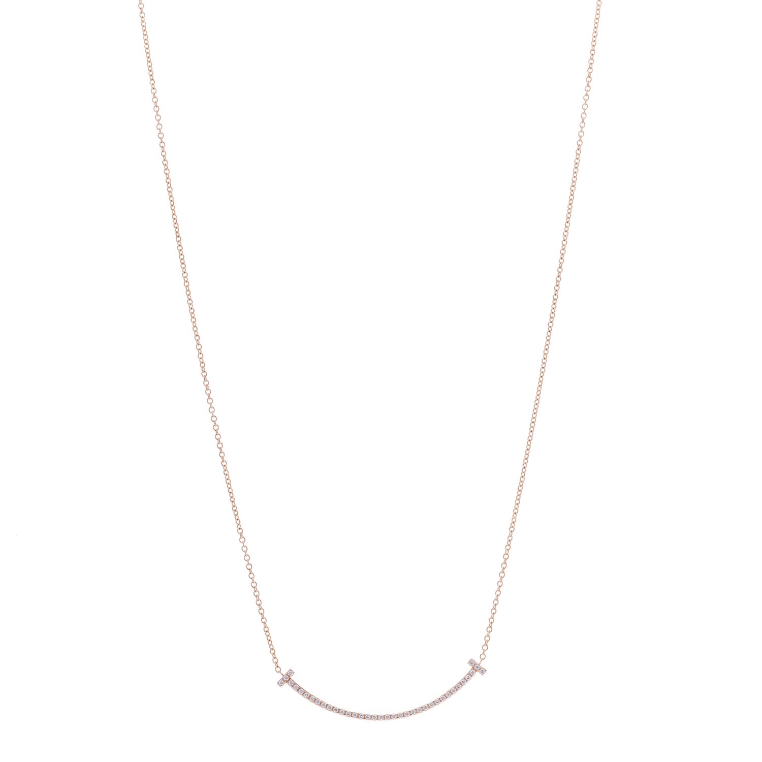 Tiffany 18K Rose Gold Diamond Small T Smile Pendant Necklace 1 of 6