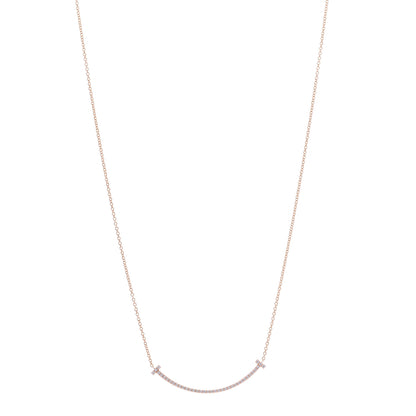 Tiffany 18K Rose Gold Diamond Small T Smile Pendant Necklace 1 of 6