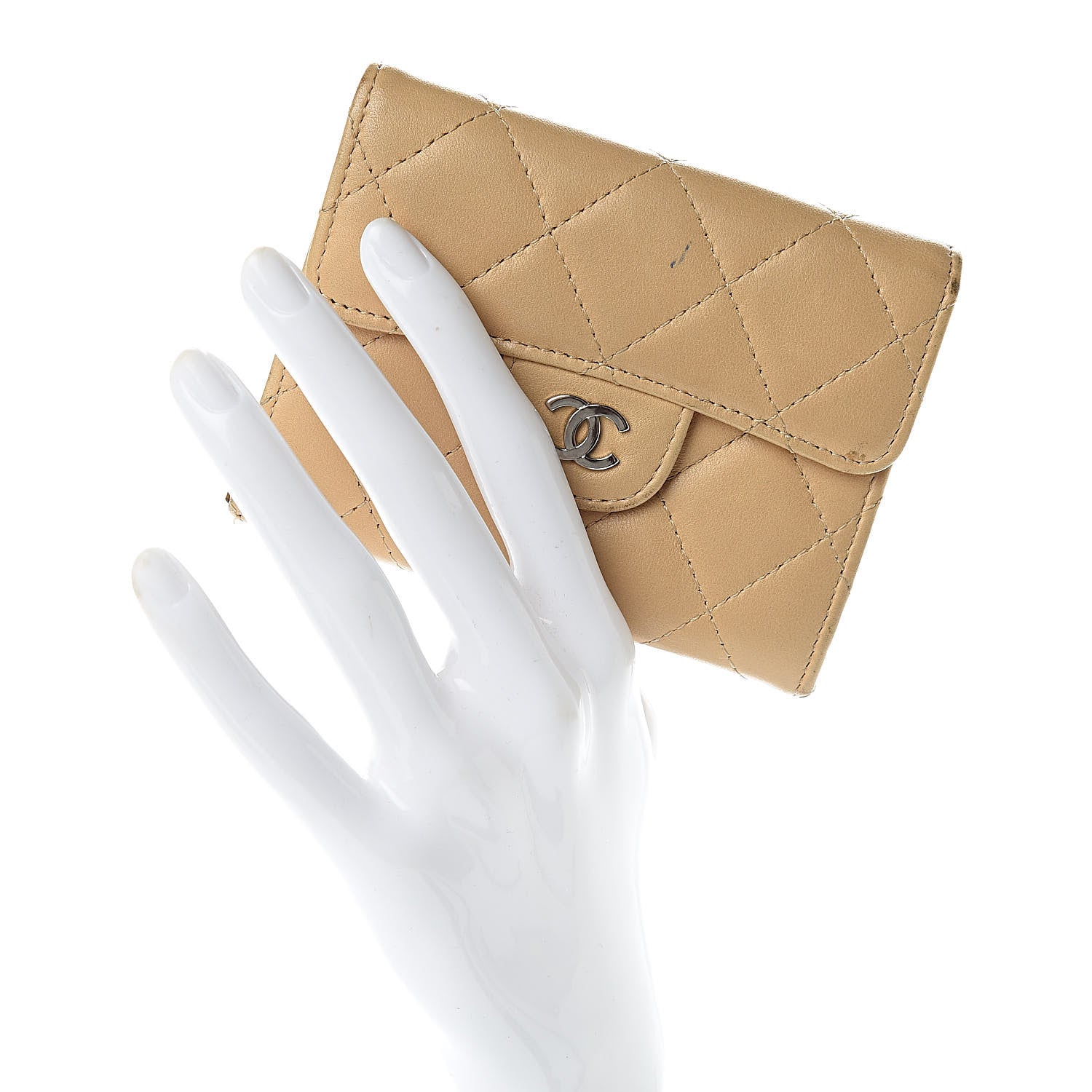Chanel Lambskin Quilted Flap Card Holder Beige 2 of 10