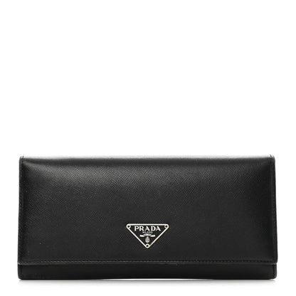 Prada Saffiano Metal Continental Flap Wallet Black 1 of 11