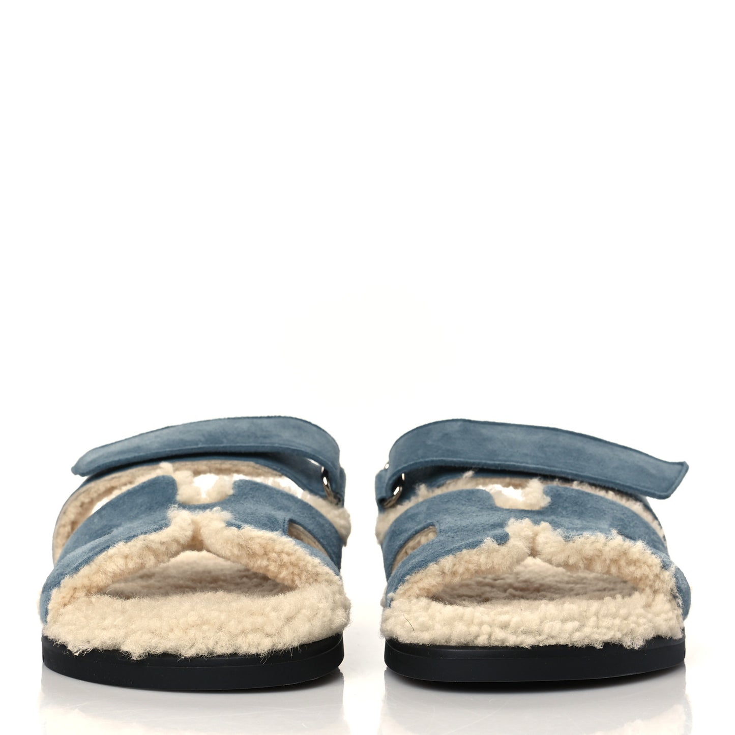 Suede Goatskin Woolskin Womens Chypre Sandals 37.5 Bleu Pinede Ecru